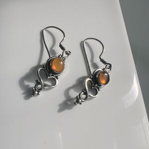 Sterling Silver with Amber Gemstone vintage with heart/infinity